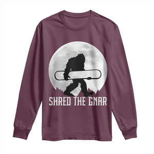 Funny Bigfoot Snowboarding Long Sleeve Shirt Shred The Gnar Moon Snowboard TS11 Maroon Print Your Wear