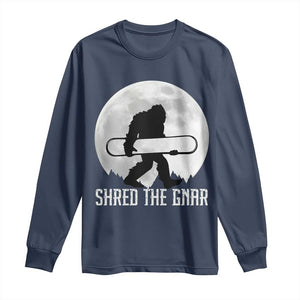 Funny Bigfoot Snowboarding Long Sleeve Shirt Shred The Gnar Moon Snowboard TS11 Navy Print Your Wear