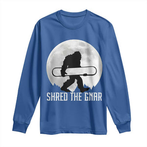 Funny Bigfoot Snowboarding Long Sleeve Shirt Shred The Gnar Moon Snowboard TS11 Royal Blue Print Your Wear