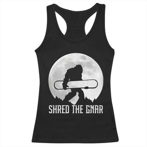 Funny Bigfoot Snowboarding Racerback Tank Top Shred The Gnar Moon Snowboard TS11 Black Print Your Wear