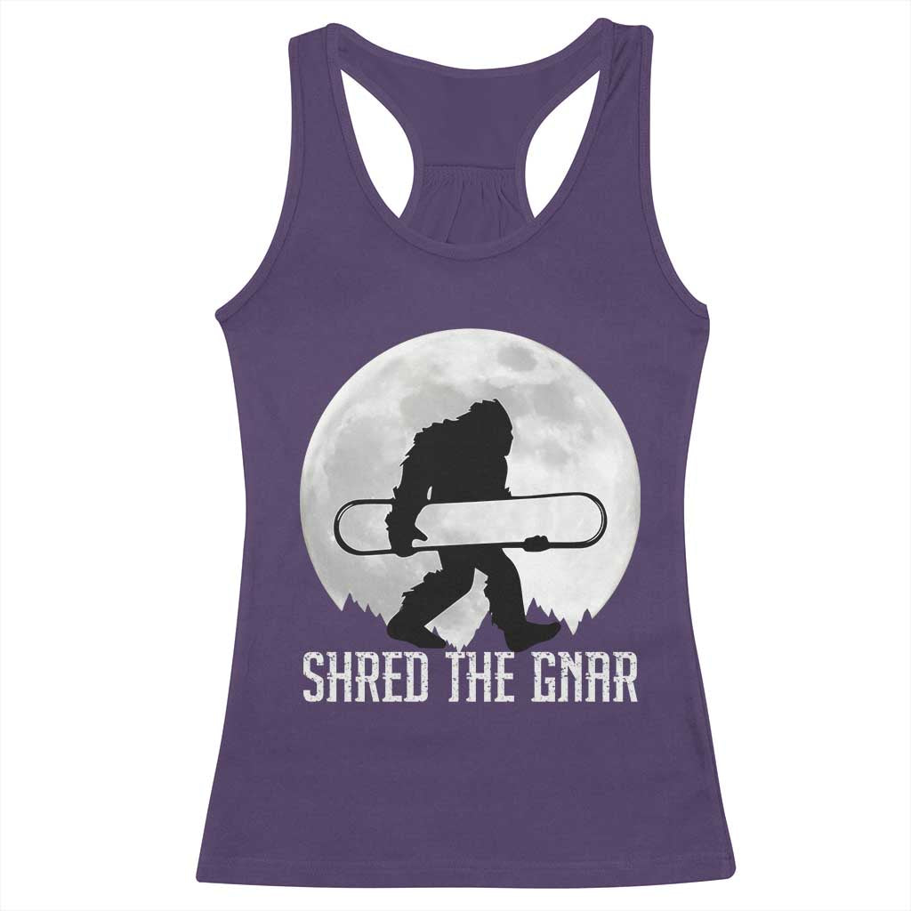 Funny Bigfoot Snowboarding Racerback Tank Top Shred The Gnar Moon Snowboard TS11 Purple Print Your Wear