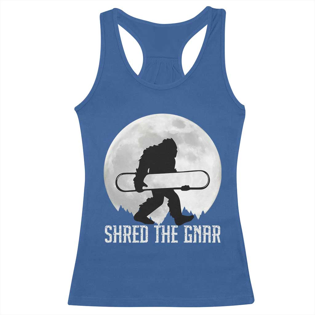Funny Bigfoot Snowboarding Racerback Tank Top Shred The Gnar Moon Snowboard TS11 Royal Blue Print Your Wear