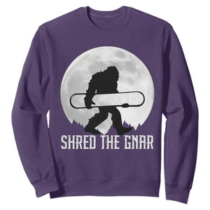 Funny Bigfoot Snowboarding Sweatshirt Shred The Gnar Moon Snowboard TS11 Purple Print Your Wear