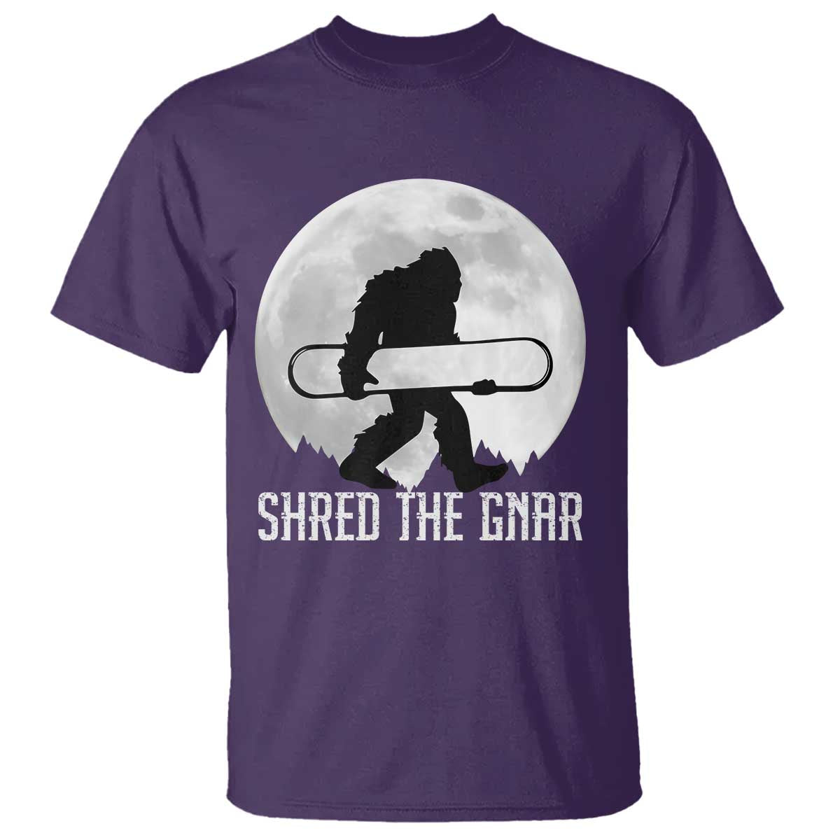 Funny Bigfoot Snowboarding T Shirt Shred The Gnar Moon Snowboard TS11 Purple Print Your Wear