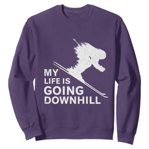 Funny Skiing Sweatshirt My Life Is Going Downhill Skier TS11 Purple Print Your Wear