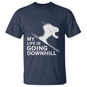 Funny Skiing T Shirt My Life Is Going Downhill Skier TS11 Navy Print Your Wear