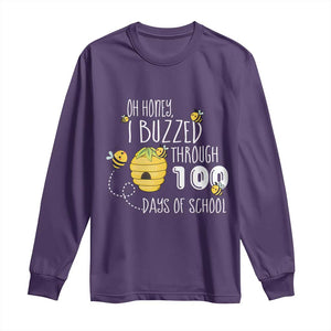 Funny 100th Day Of School Bee Long Sleeve Shirt Oh Honey I Buzzed Through 100 Days Of School TS11 Purple Print Your Wear