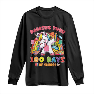 Funny Dabbing Thru 100 Days Of School Long Sleeve Shirt Dabbing Unicorn Rainbow TS11 Black Print Your Wear