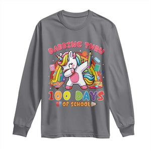 Funny Dabbing Thru 100 Days Of School Long Sleeve Shirt Dabbing Unicorn Rainbow TS11 Charcoal Print Your Wear