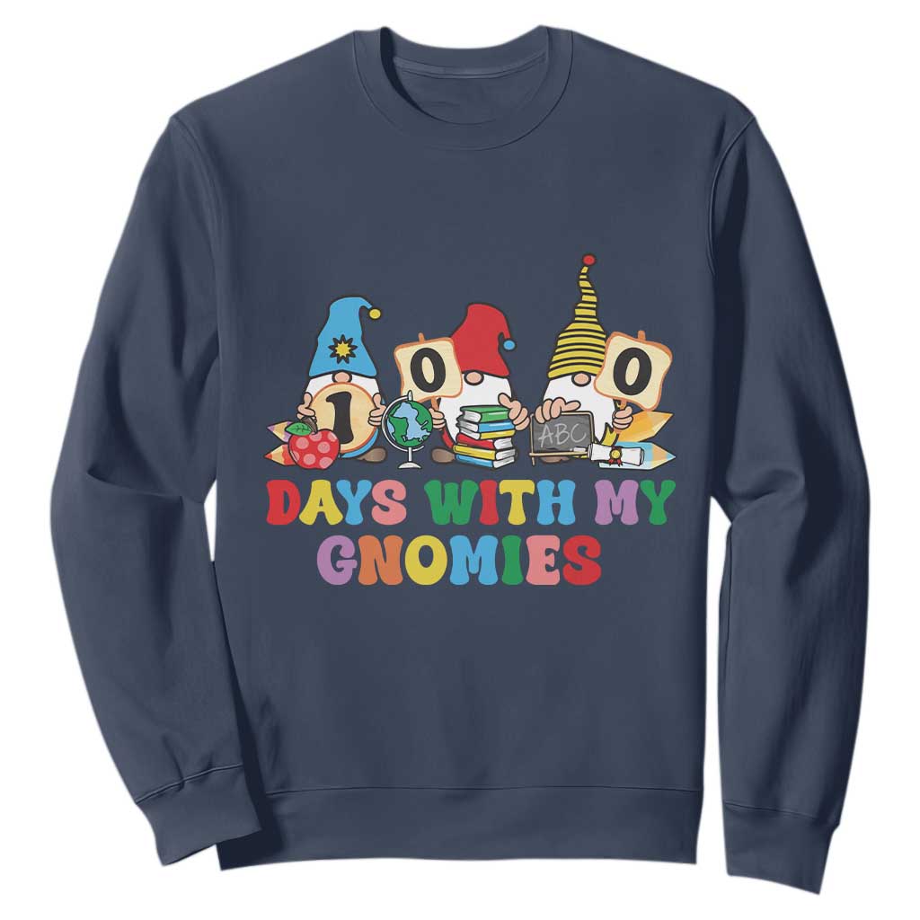Funny 100 Days With My Gnomies Sweatshirt 100th Day of School TS11 Navy Print Your Wear