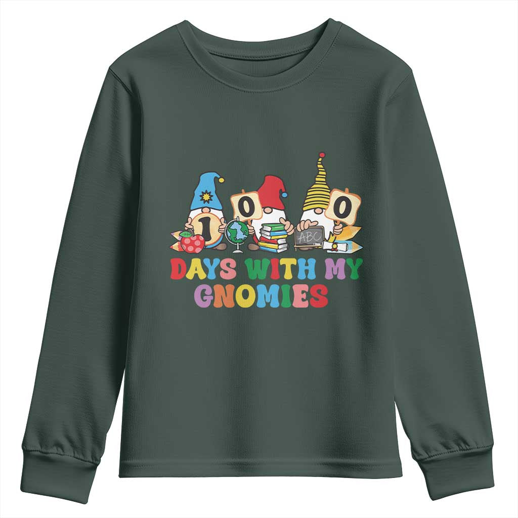 Funny 100 Days With My Gnomies Youth Sweatshirt 100th Day of School TS11 Dark Forest Green Print Your Wear