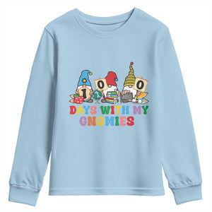 Funny 100 Days With My Gnomies Youth Sweatshirt 100th Day of School TS11 Light Blue Print Your Wear