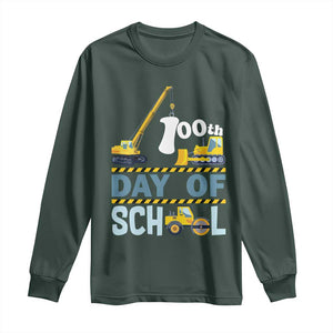 Funny 100TH Days Of School Construction Long Sleeve Shirt Vehicle Excavators TS11 Dark Forest Green Print Your Wear