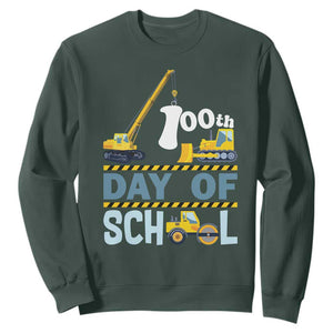 Funny 100TH Days Of School Construction Sweatshirt Vehicle Excavators TS11 Dark Forest Green Print Your Wear