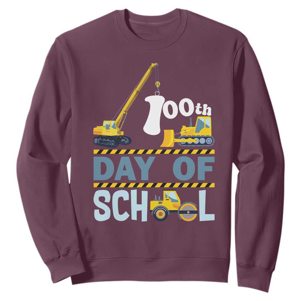 Funny 100TH Days Of School Construction Sweatshirt Vehicle Excavators TS11 Maroon Print Your Wear