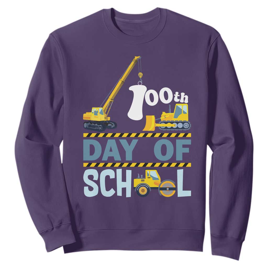 Funny 100TH Days Of School Construction Sweatshirt Vehicle Excavators TS11 Purple Print Your Wear