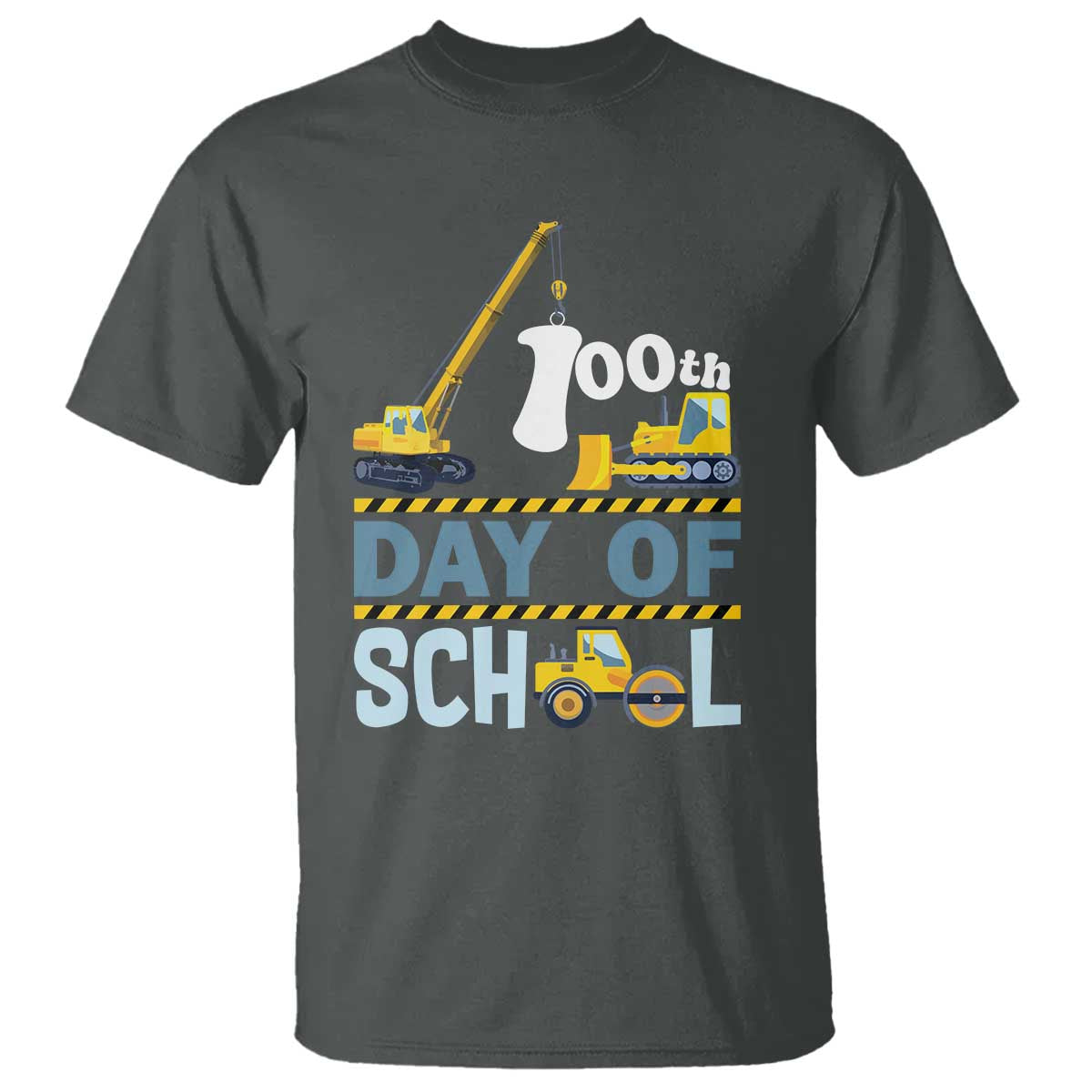 Funny 100TH Days Of School Construction T Shirt Vehicle Excavators TS11 Dark Heather Print Your Wear