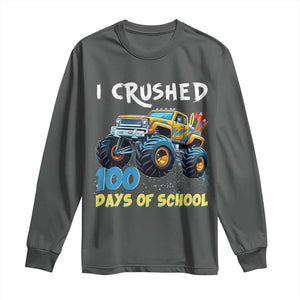 Funny I Crushed 100 Days Of School Long Sleeve Shirt Monster Truck 100th Day Of School TS11 Dark Heather Print Your Wear