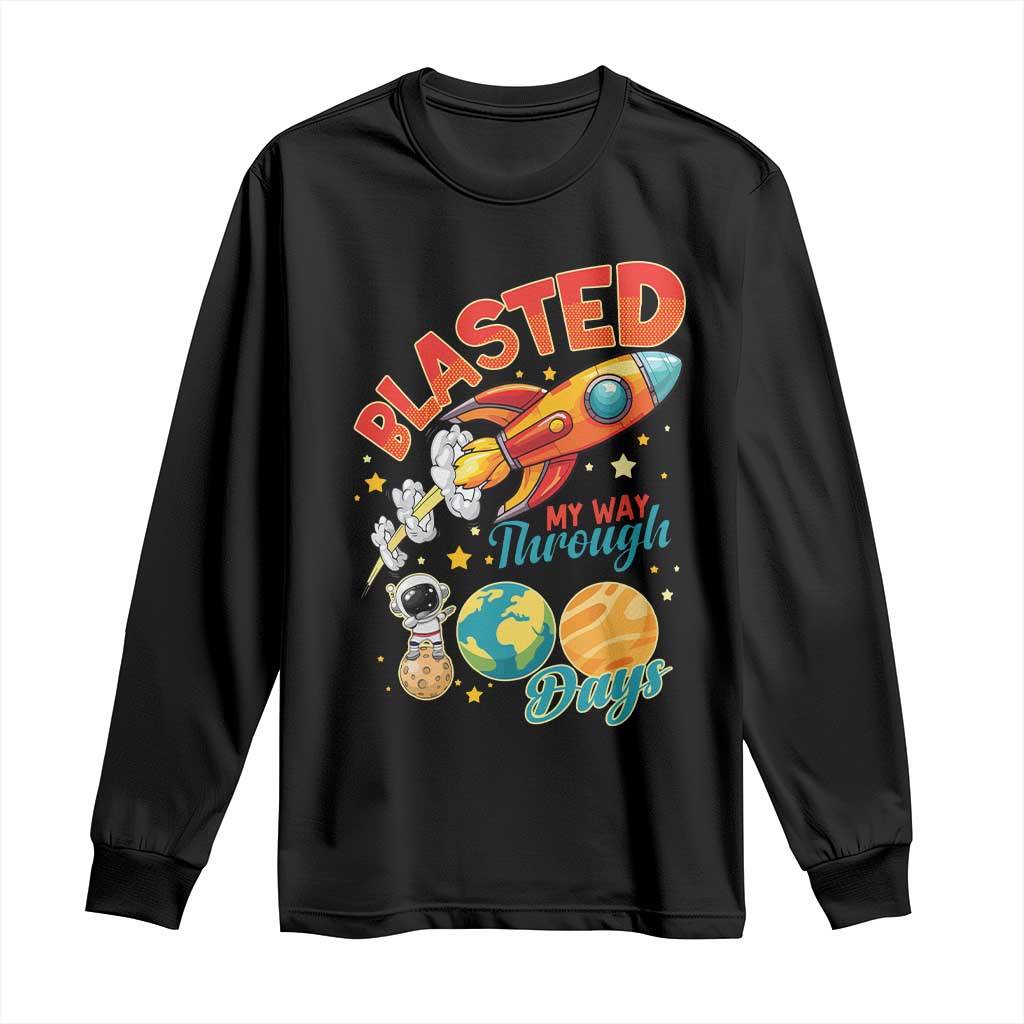 Funny Blasted My Way Through 100 Days Long Sleeve Shirt 100 Days Of School TS11 Black Print Your Wear