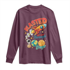 Funny Blasted My Way Through 100 Days Long Sleeve Shirt 100 Days Of School TS11 Maroon Print Your Wear