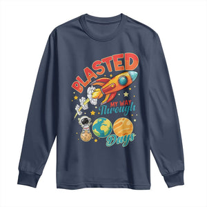 Funny Blasted My Way Through 100 Days Long Sleeve Shirt 100 Days Of School TS11 Navy Print Your Wear