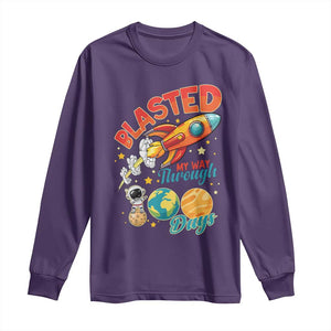 Funny Blasted My Way Through 100 Days Long Sleeve Shirt 100 Days Of School TS11 Purple Print Your Wear