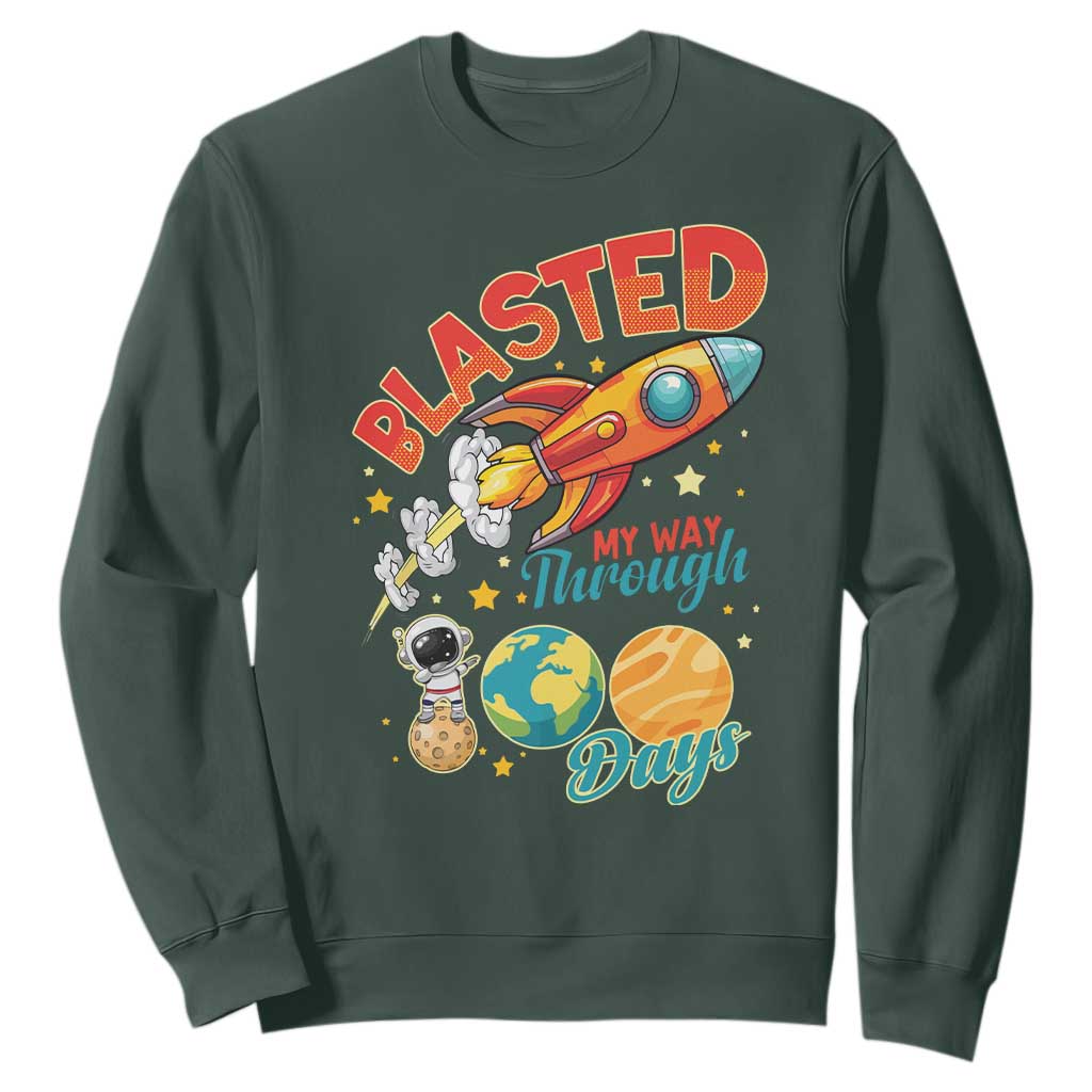 Funny Blasted My Way Through 100 Days Sweatshirt 100 Days Of School TS11 Dark Forest Green Print Your Wear