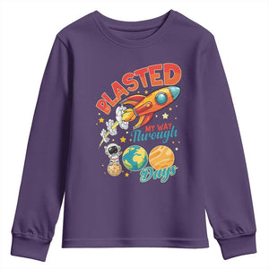 Funny Blasted My Way Through 100 Days Youth Sweatshirt 100 Days Of School TS11 Purple Print Your Wear