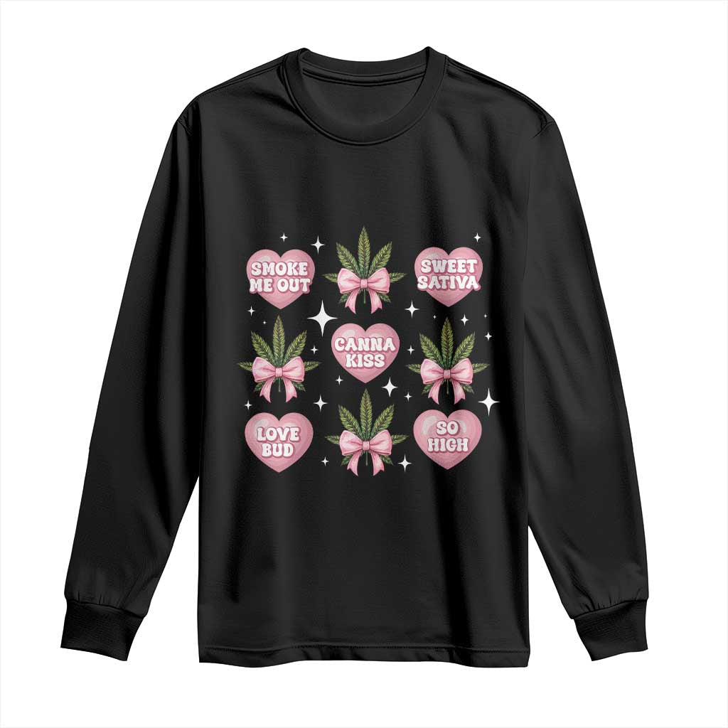 Funny Valentine's Day Weed Cannabis Marijuana Hearts Coquette Long Sleeve Shirt TS11 Black Print Your Wear