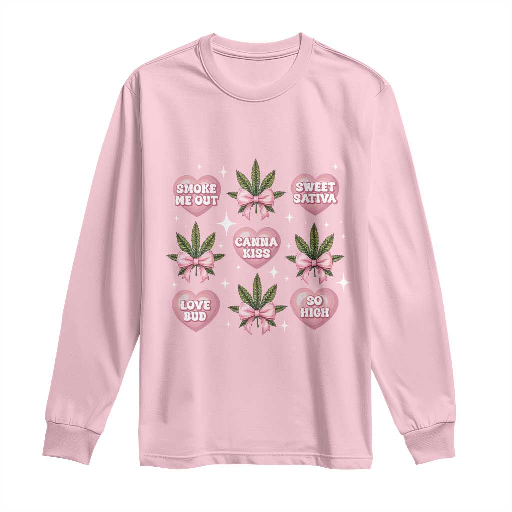 Funny Valentine's Day Weed Cannabis Marijuana Hearts Coquette Long Sleeve Shirt TS11 Light Pink Print Your Wear