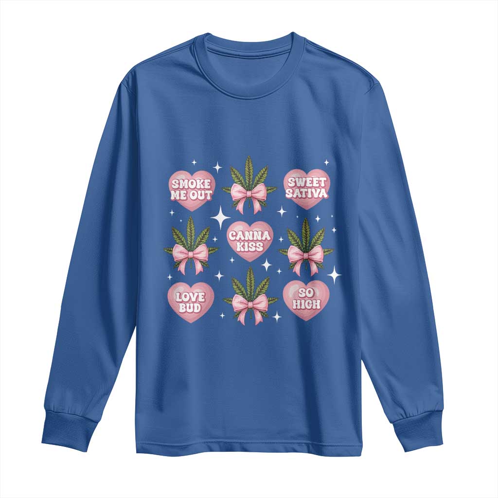 Funny Valentine's Day Weed Cannabis Marijuana Hearts Coquette Long Sleeve Shirt TS11 Royal Blue Print Your Wear