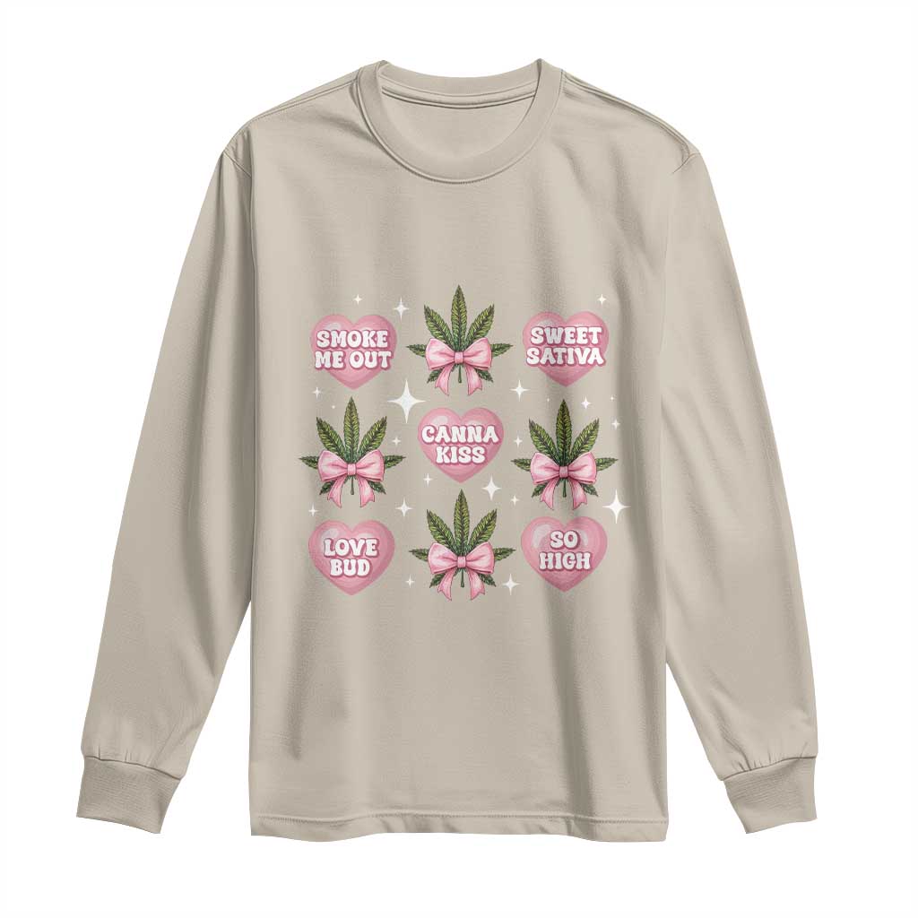 Funny Valentine's Day Weed Cannabis Marijuana Hearts Coquette Long Sleeve Shirt TS11 Sand Print Your Wear