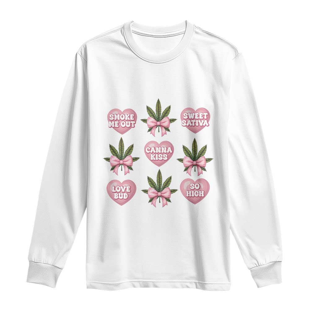 Funny Valentine's Day Weed Cannabis Marijuana Hearts Coquette Long Sleeve Shirt TS11 White Print Your Wear