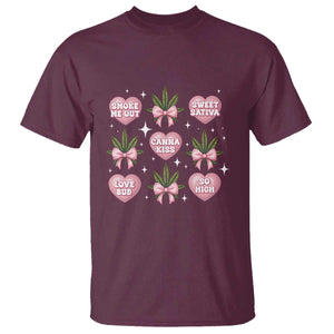 Funny Valentine's Day Weed Cannabis Marijuana Hearts Coquette T Shirt TS11 Maroon Print Your Wear