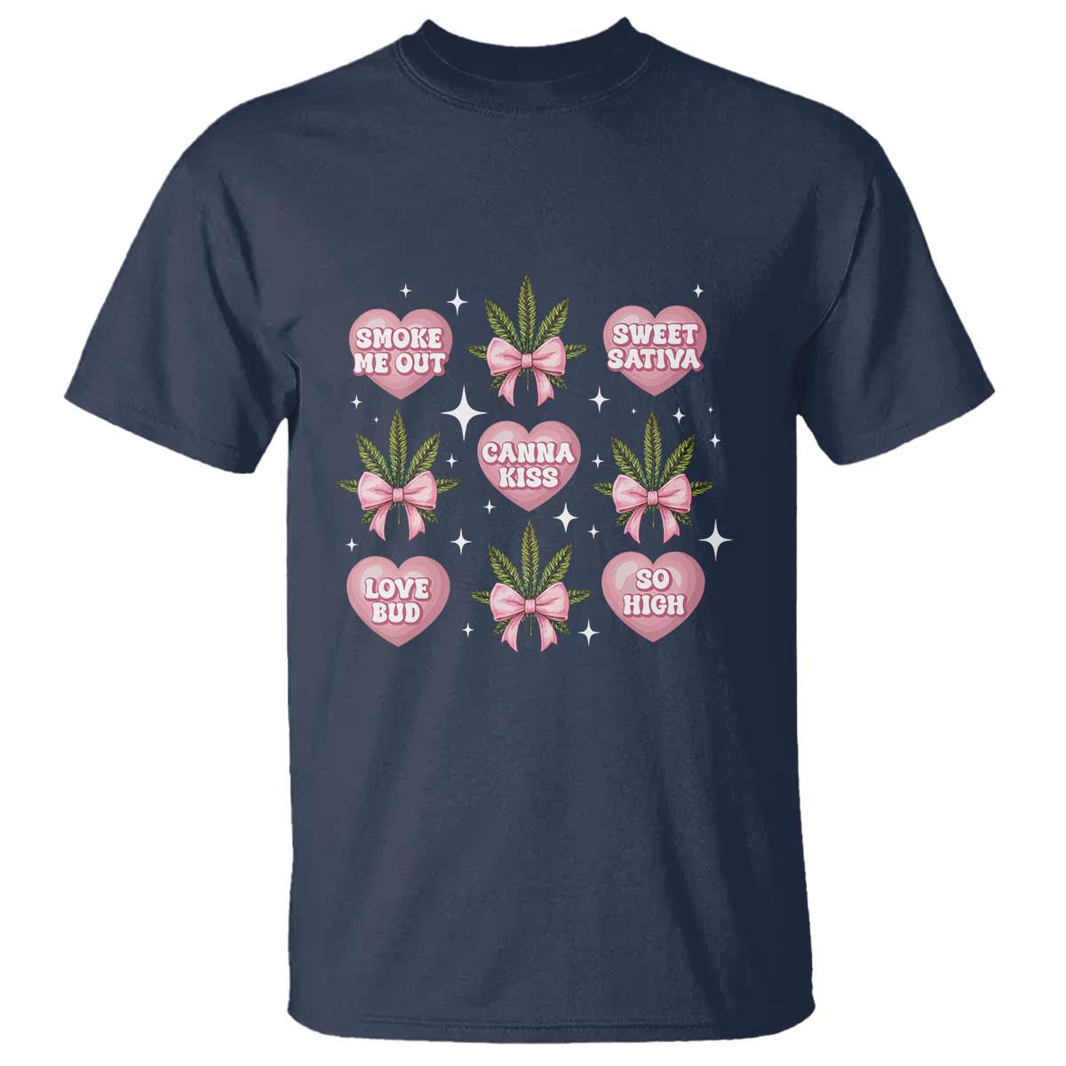 Funny Valentine's Day Weed Cannabis Marijuana Hearts Coquette T Shirt TS11 Navy Print Your Wear