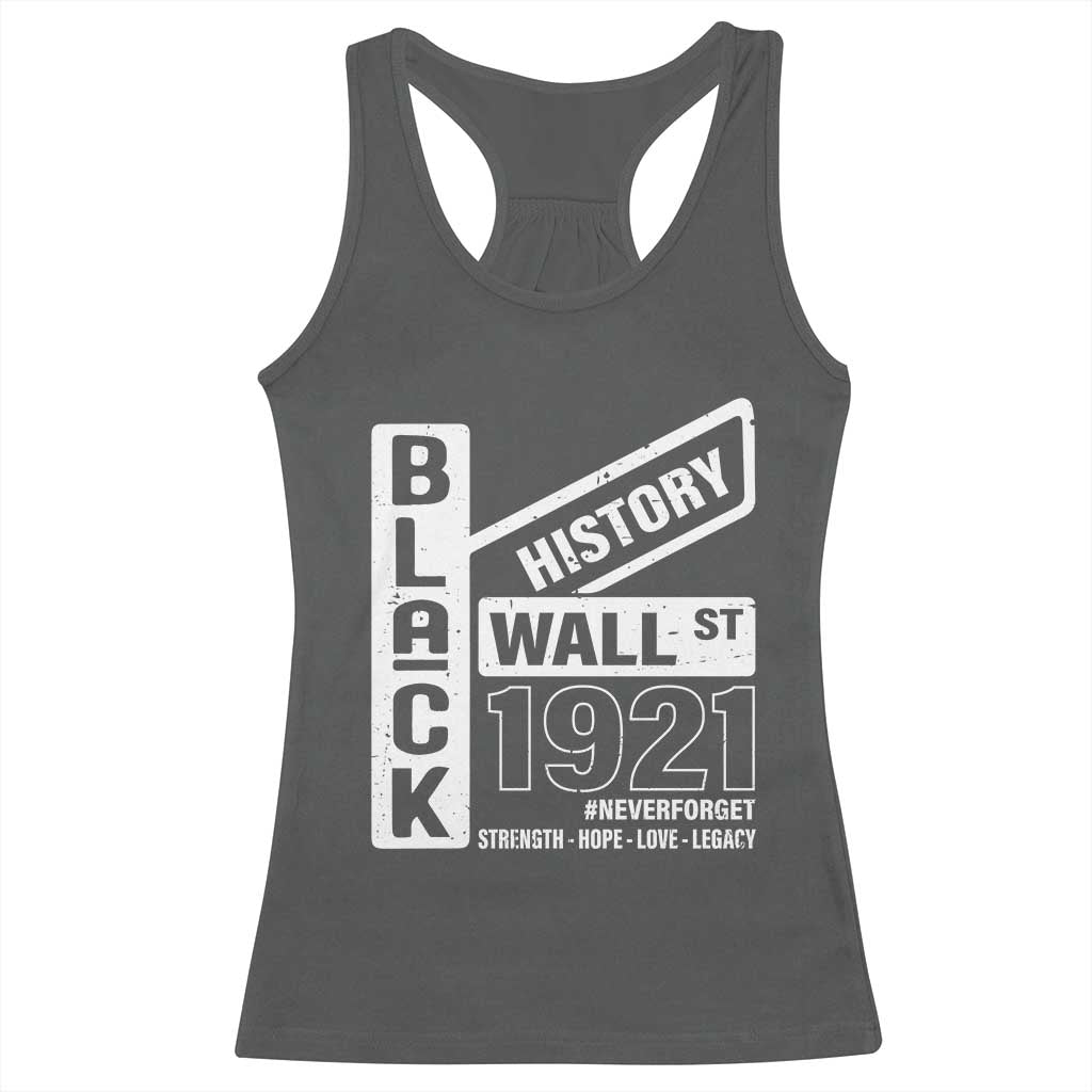 Never Forget Black Wall Street 1921 Racerback Tank Top Tulsa Black History Month TS11 Dark Heather Print Your Wear