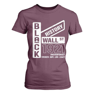 Never Forget Black Wall Street 1921 T Shirt For Women Tulsa Black History Month TS11 Maroon Print Your Wear