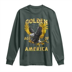 Trump 2025 Golden Age Of America Long Sleeve Shirt Gold Eagle Vintage American Flag TS11 Dark Forest Green Print Your Wear