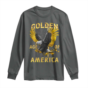 Trump 2025 Golden Age Of America Long Sleeve Shirt Gold Eagle Vintage American Flag TS11 Dark Heather Print Your Wear