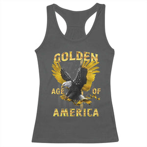 Trump 2025 Golden Age Of America Racerback Tank Top Gold Eagle Vintage American Flag TS11 Dark Heather Print Your Wear