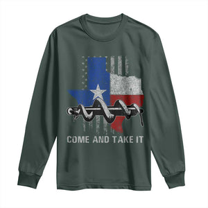 History Of Texas Long Sleeve Shirt Come And Take It Gonzales Texas Map American Flag TS11 Dark Forest Green Print Your Wear