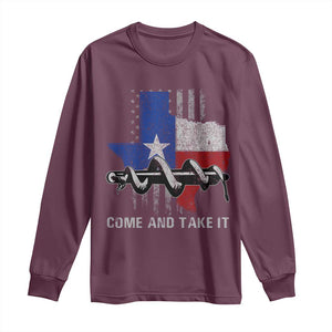 History Of Texas Long Sleeve Shirt Come And Take It Gonzales Texas Map American Flag TS11 Maroon Print Your Wear