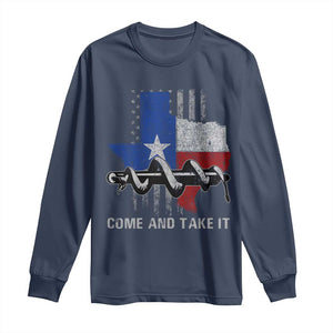 History Of Texas Long Sleeve Shirt Come And Take It Gonzales Texas Map American Flag TS11 Navy Print Your Wear