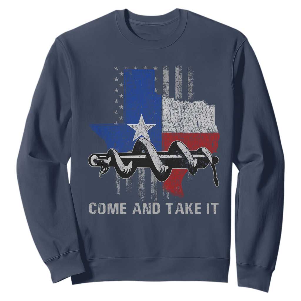 History Of Texas Sweatshirt Come And Take It Gonzales Texas Map American Flag TS11 Navy Print Your Wear