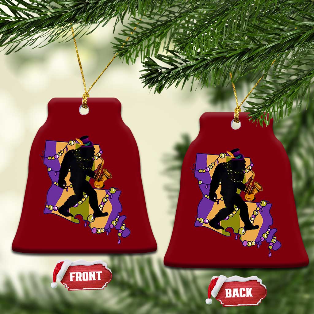 Funny Bigfoot Mardi Gras Louisiana Map Jazz Music Ceramic Ornament TS11 Print Your Wear