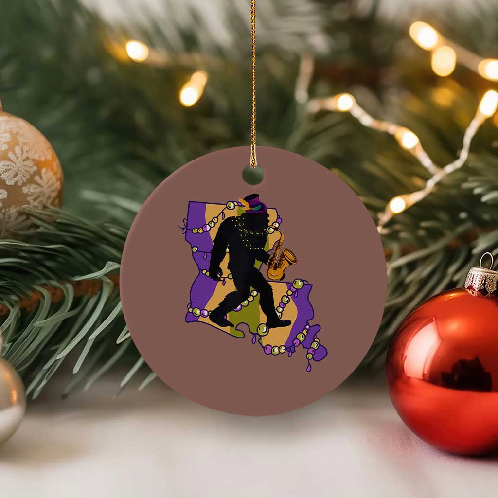 Funny Bigfoot Mardi Gras Louisiana Map Jazz Music Ceramic Ornament TS11 1pc Mocha Print Your Wear