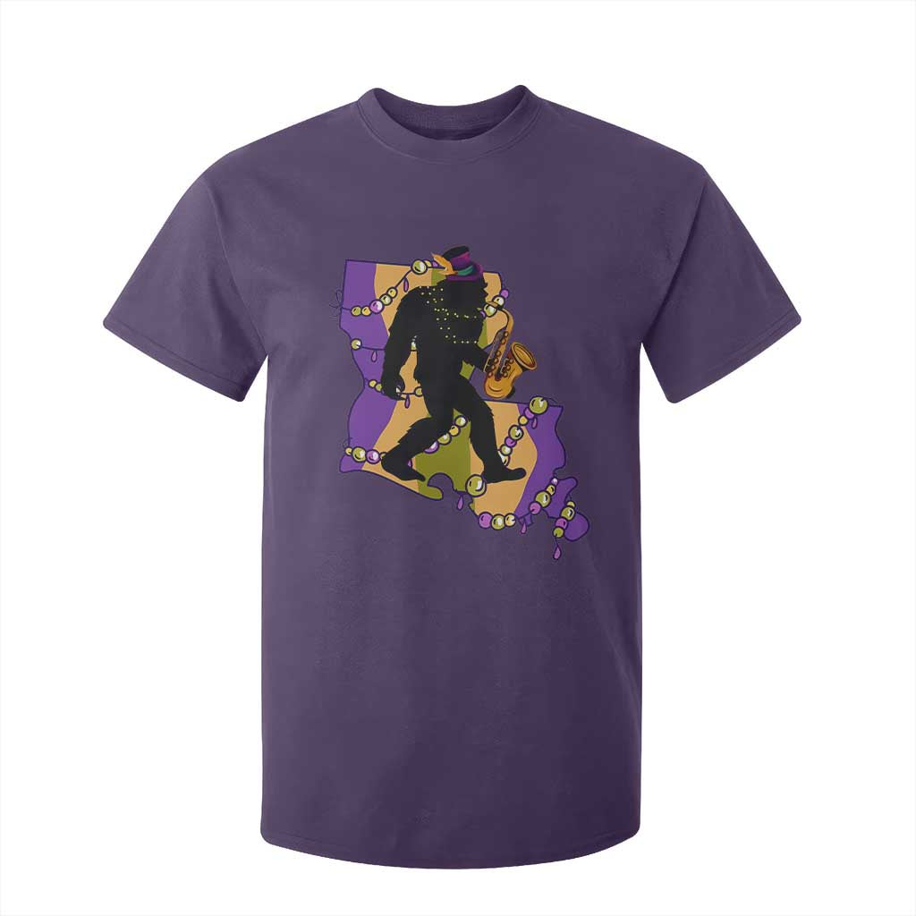 Funny Bigfoot Mardi Gras Louisiana Map Jazz Music T Shirt For Kid TS11 Purple Print Your Wear