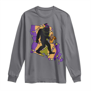 Funny Bigfoot Mardi Gras Louisiana Map Jazz Music Long Sleeve Shirt TS11 Charcoal Print Your Wear