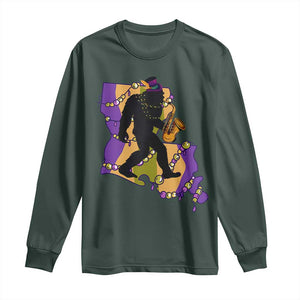 Funny Bigfoot Mardi Gras Louisiana Map Jazz Music Long Sleeve Shirt TS11 Dark Forest Green Print Your Wear