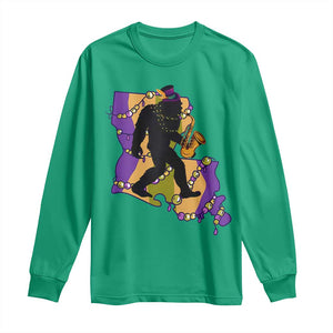 Funny Bigfoot Mardi Gras Louisiana Map Jazz Music Long Sleeve Shirt TS11 Irish Green Print Your Wear